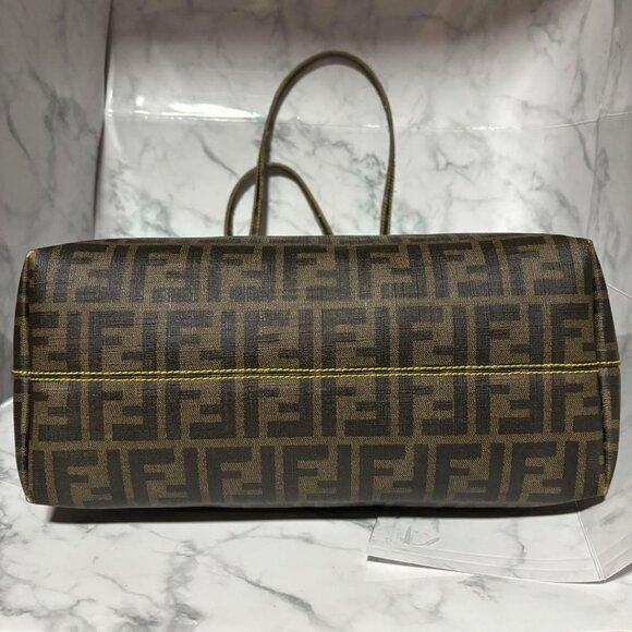 Authentic FENDI Zucca Large Spalmati Roll Tote Handle Shoulder Bag Brown PVC Tan - Picture 5 of 12